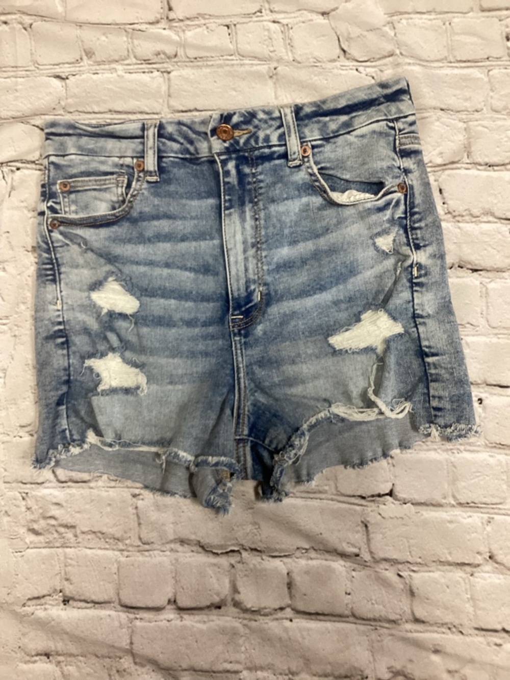 American Eagle Outfitters Light Blue Distressed High-Rise Jean Shorts